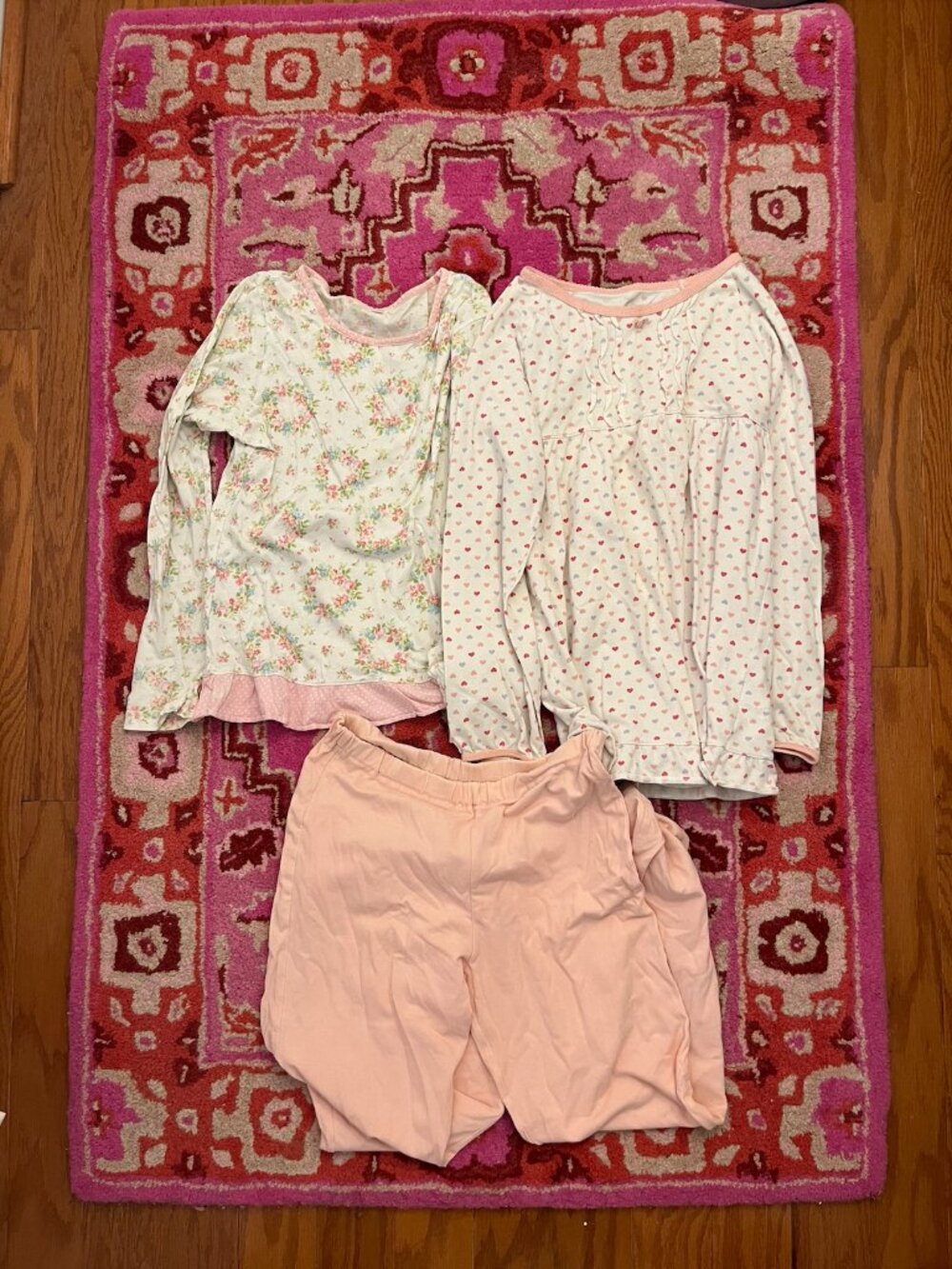 Girl's Pink Ruffle Floral and Hearts Long Sleeve and Pants Pocket Pajama Set